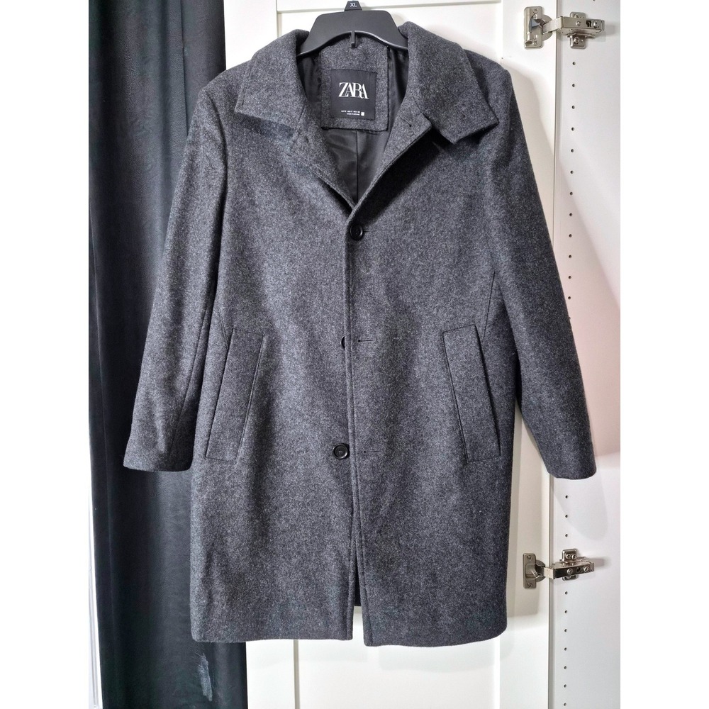 Zara Men Charcoal‎ Gray Wool Blend Single Breasted Overcoat Size S